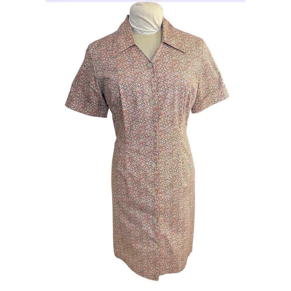 Liz Claiborne Floral Print Button Front Dress Sz. 14 Lightweight Packable Y2K Vi